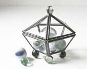 Vintage Small Glass Box - 5 Sided  - Marble Feet - Unusual - BeeJayKay