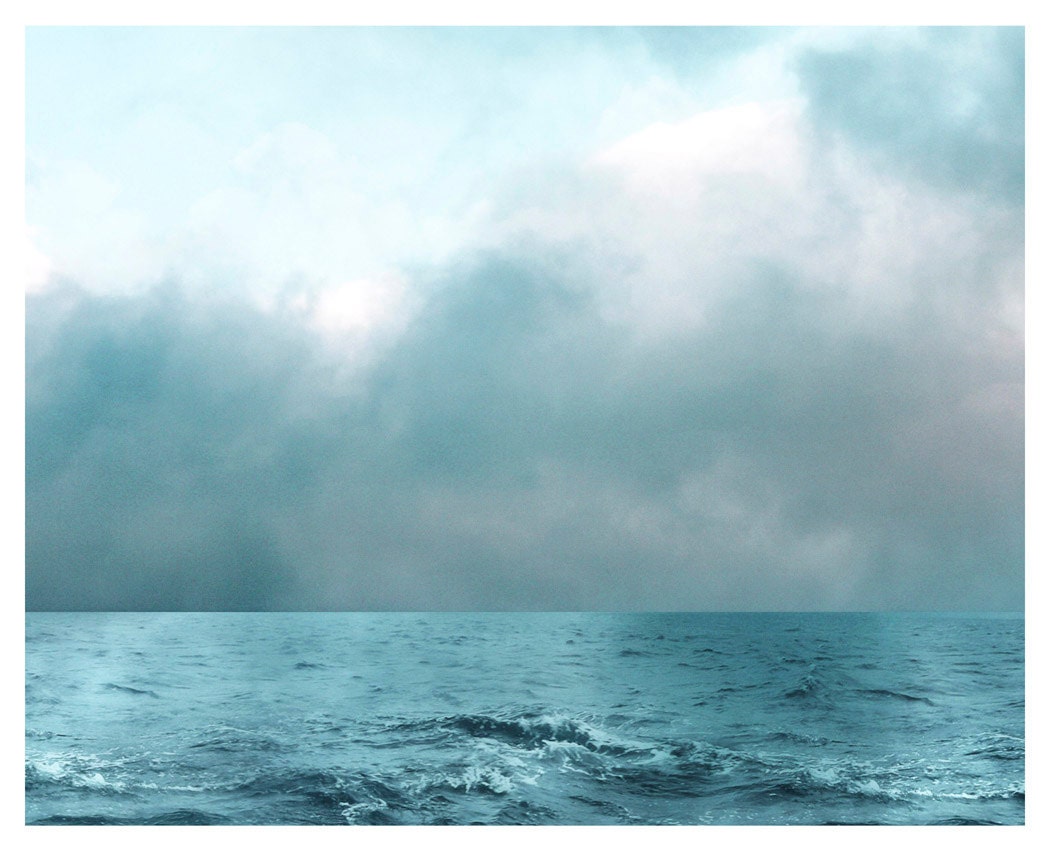 Ocean Photograph, aqua, grayed jade, sea, clouds, As Aqua As the Sea, nature print 8x10 - moonlightphotography