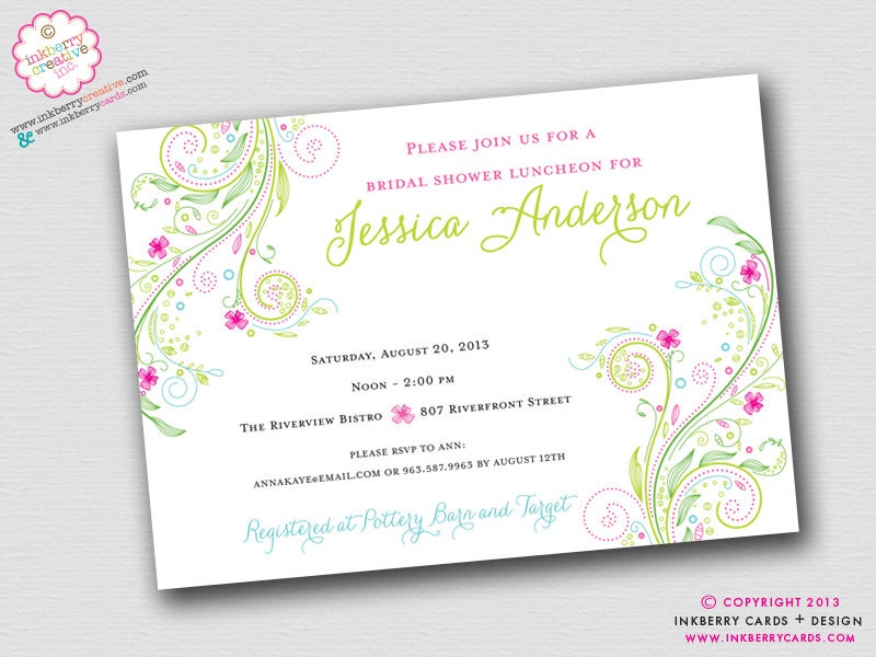 Floral Swirl - Bridal Shower Invitation (Digital File OR Printed Cardstock Cards Also Available) Il_570xn