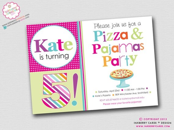 Pizza & Pajamas Birthday Party Invitation (Digital File - Printed Cards Also Available) Il_570xn