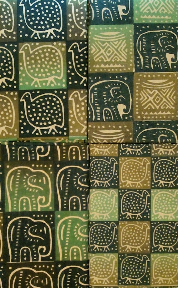Zimbabwean batik fabrics 4 green fat quarters by kallistiquilts