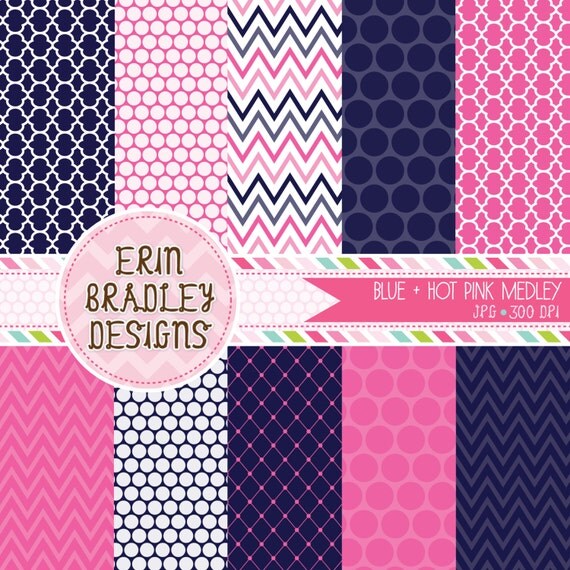 Digital Paper Pack Personal and Commercial Use Blue and Hot Pink Il_570xn