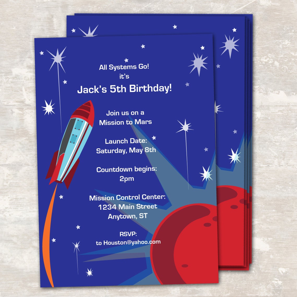 PRINT & SHIP Space Rocket Astronaut Birthday Party Invitations (set of 12) Il_570xn