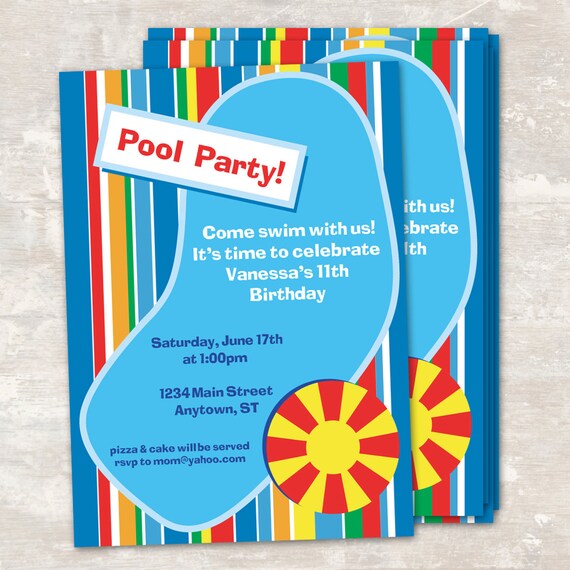 Pool / Swim Birthday Party Invitations (set of 12) PRINT & SHIP Il_570xn