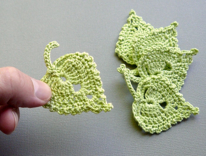 Crochet Leaf Appliques Lime Green Birch Leaves by CaitlinSainio