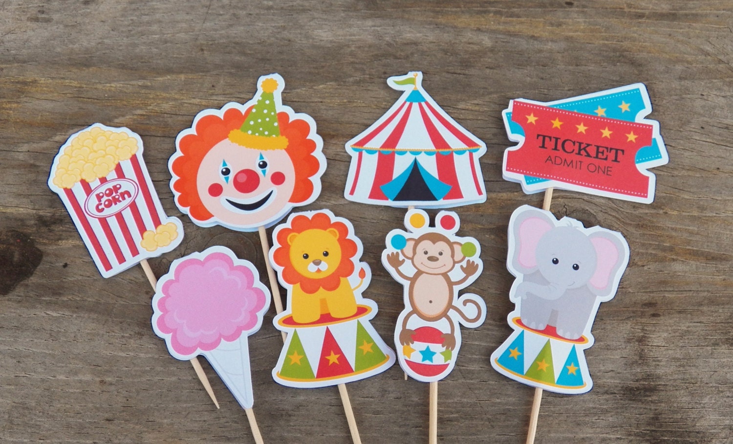 Circus Party - Set of 24 Assorted Big Top Circus Cupcake Toppers by The Birthday House