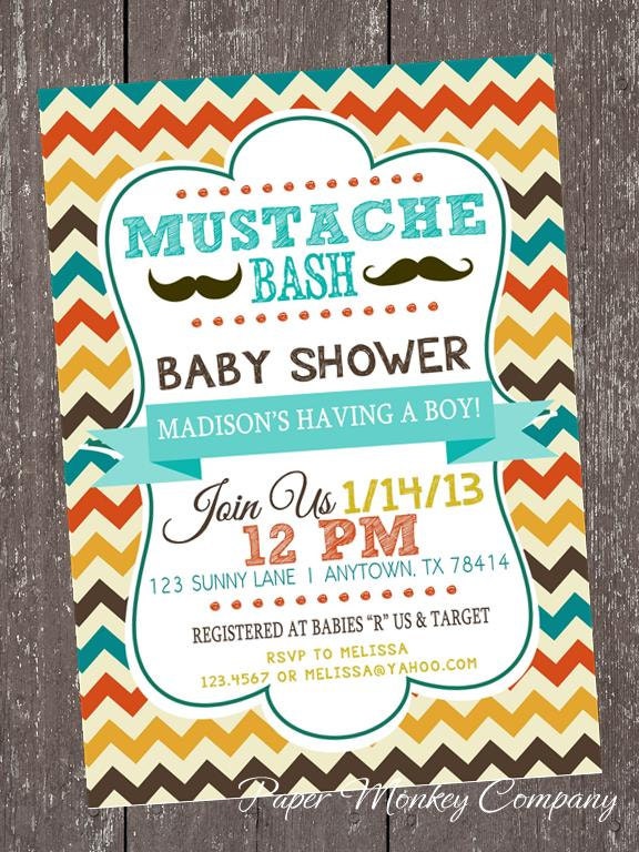 Chevron Mustache Bash Baby Shower Invitations - 1.00 each with envelope Il_570xn