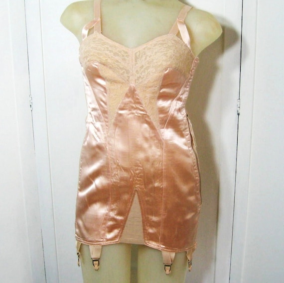 1930s 30s Vintage Peach Satin Corselette All By Juneemoonvintage 6140