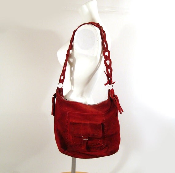 Red Leather Purse Vintage 1970s Distressed by purevintageclothing