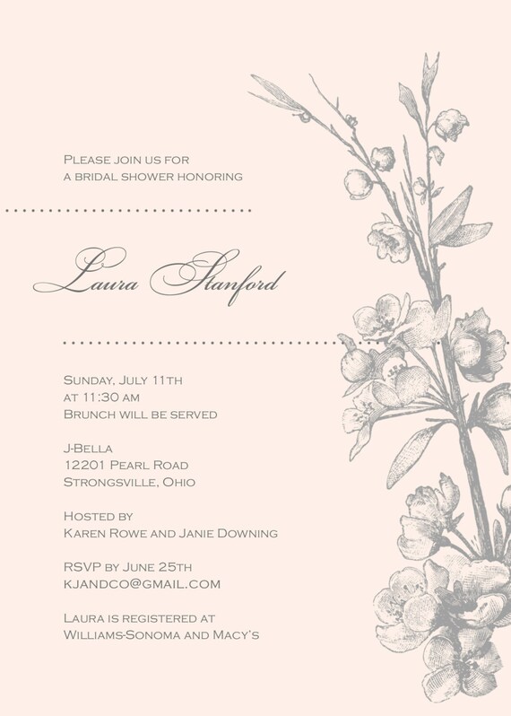 Bridal Shower Invitation - Vintage Botanical in Champagne and Silver Gray Il_570xn