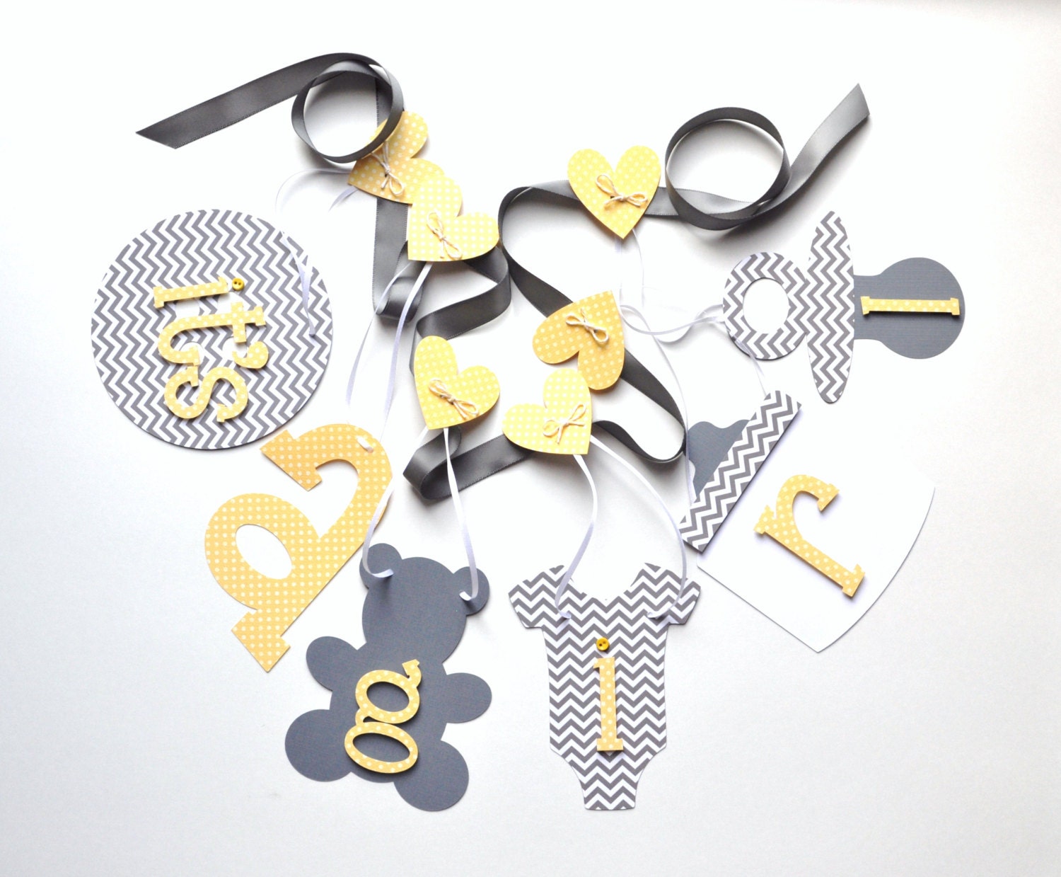 Yellow and grey baby shower decorations chevron it's a girl banner by ParkersPrints on Etsy Il_570xn