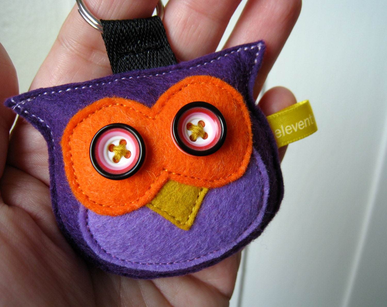 Owl Plush Keychain - Purple, Orange and Yellow Felt Owl