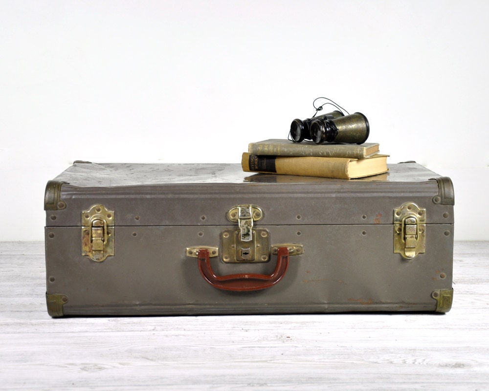 Vintage Metal Sided Suitcase / Metal Luggage Piece by HavenVintage