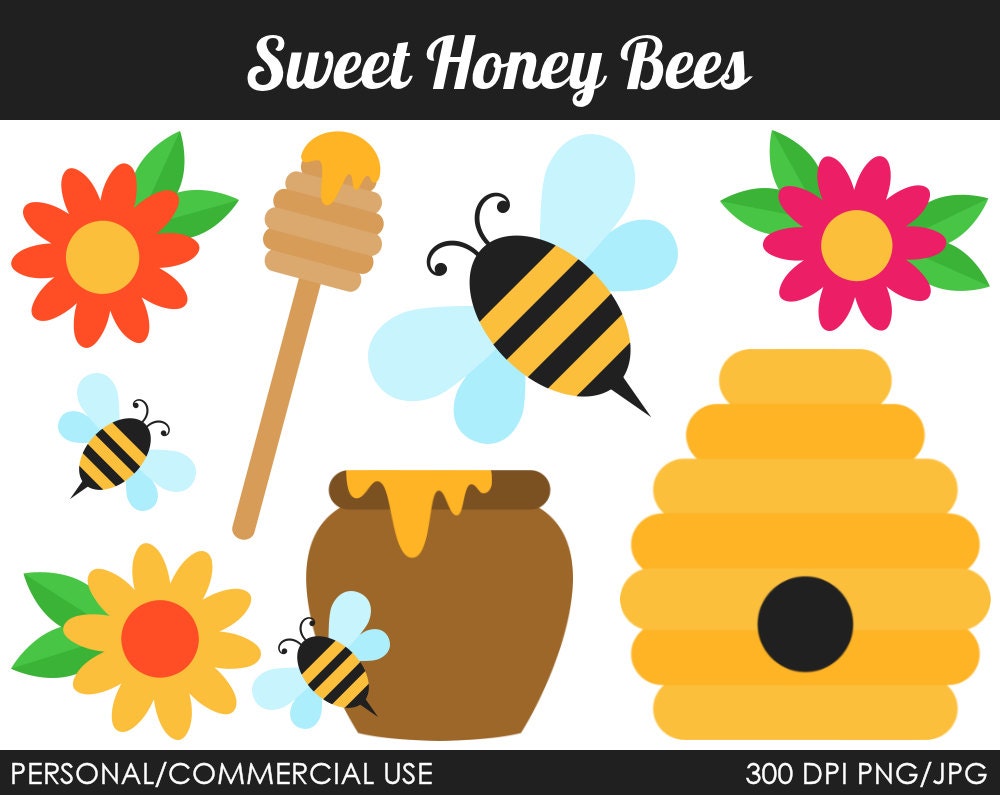 Sweet Honey Bees Clipart - Digital Clip Art Graphics for Personal or Commercial Use Il_570xn