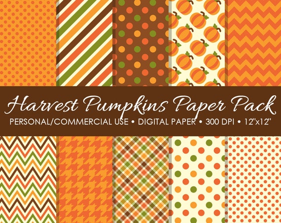 Harvest Pumpkins Digital Printable Paper Pack - For Commercial or Personal Use Il_570xn