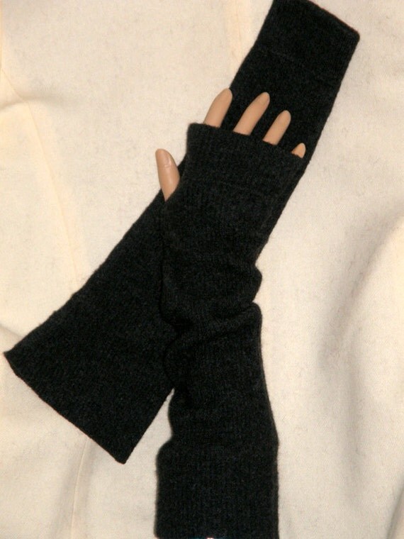 Items similar to Long Dark Gray felt Fingerless Gloves Fine Merino wool knit ...