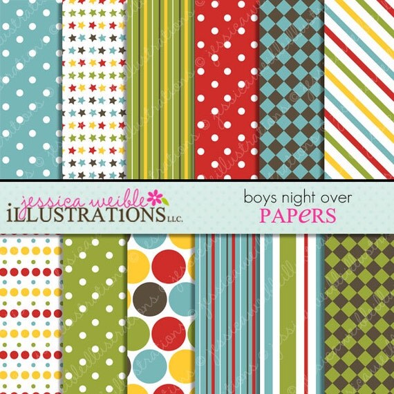 Boys Night Over Cute Digital Papers Backgrounds for Invitations, Card Design, Scrapbooking, and Web Design Il_570xn