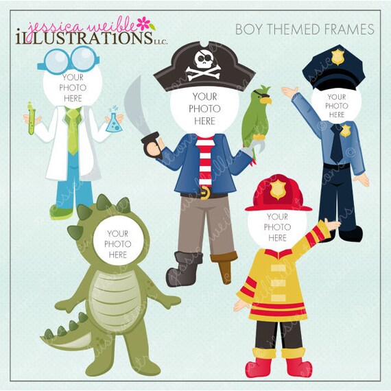 Boy Themed Frames Cute Digital Clipart for Card Design, Scrapbooking, and Web Design Il_570xn