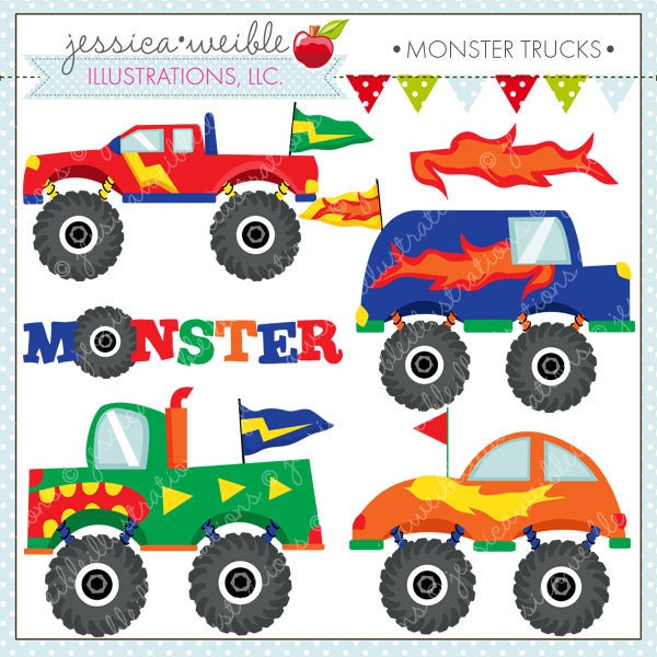 Monster Trucks Cute Digital Clipart for Commercial and Personal Use, Big Truck Clipart Il_570xn