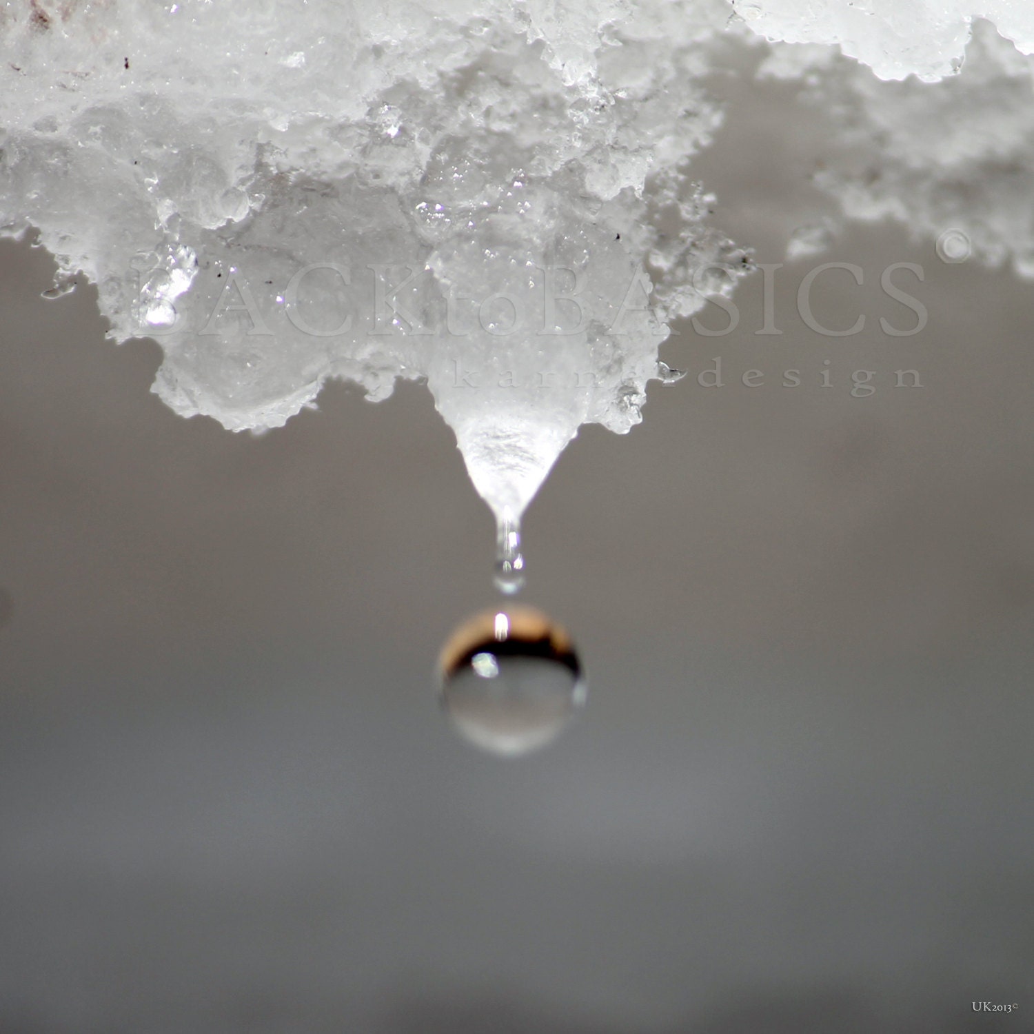 Ice and Water Drop, Fine Art Photography, Snow Storm Melting ice, Grey, White, Black, Blizzard winter, country living, interior design - ULLIkarnerART