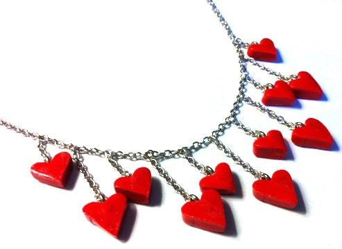 Red Heart Drop Charm Necklace - Valentine Jewelry - Falling In Love - Handmade with Polymer Clay - Unique - Gift Under 25, 30 - SammysBeadworks