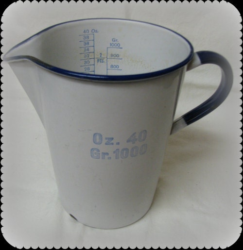Cup. Oz enamel by Ware 40 vintage Enamel cup Vintage Measuring  White georgeysgal