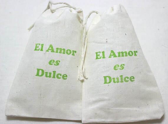 25 Wedding Favor Bags - El Amor es Dulce Organic Cotton Gift Bags 3x5 inch Great for Weddings - you choose ink color Il_570xn