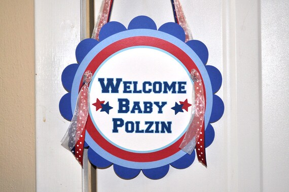 Sports Theme Door Sign - Boys Baby Shower or Birthday - Sports All Star Theme - Red, White and Blue Il_570xn