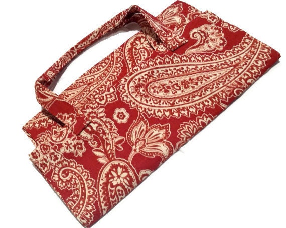 Grocery marketing shopping washable eco-friendly reusable ivory paisley red background