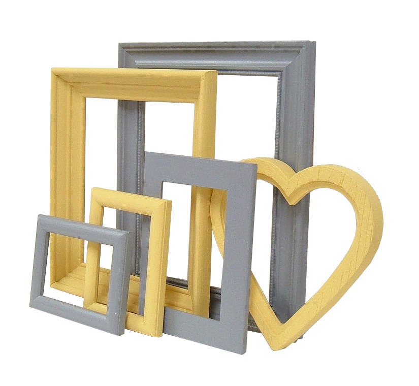 Picture Frame Set Yellow and Gray Home by MountainCoveAntiques
