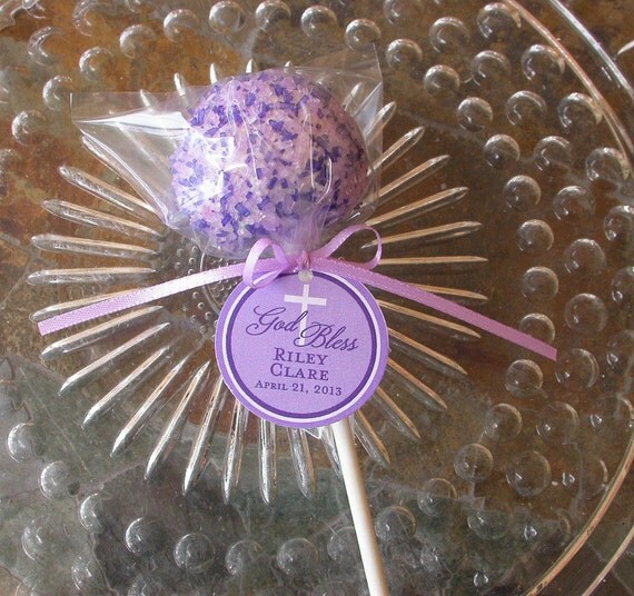 Baptism God Bless Tags for cake pops, lollipops and cookie favors - 1.5 inch custom personalized tags (50) Il_570xn