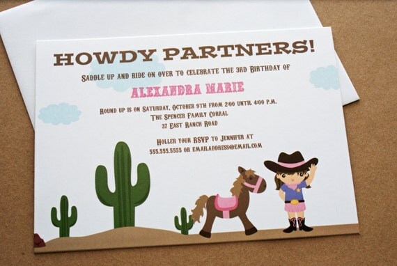 Printed Cowgirl Western Girl's Birthday Party Invitations - Digital Version Available Il_570xn
