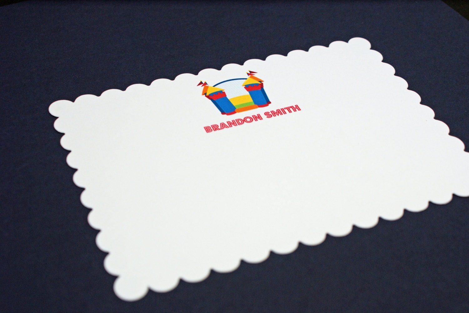 20 PRINTED boy's bounce house personalized thank you flat note card Il_570xn