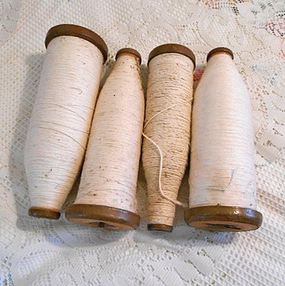 4 Large Cotton Thread SPOOLS Wood SPINDLES or by AzaleaTrail