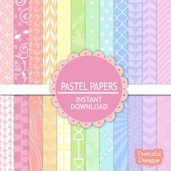 50% OFF SALE Digital Scrapbooking Pastel Printable Paper Pack Instant Download (548) Il_570xn