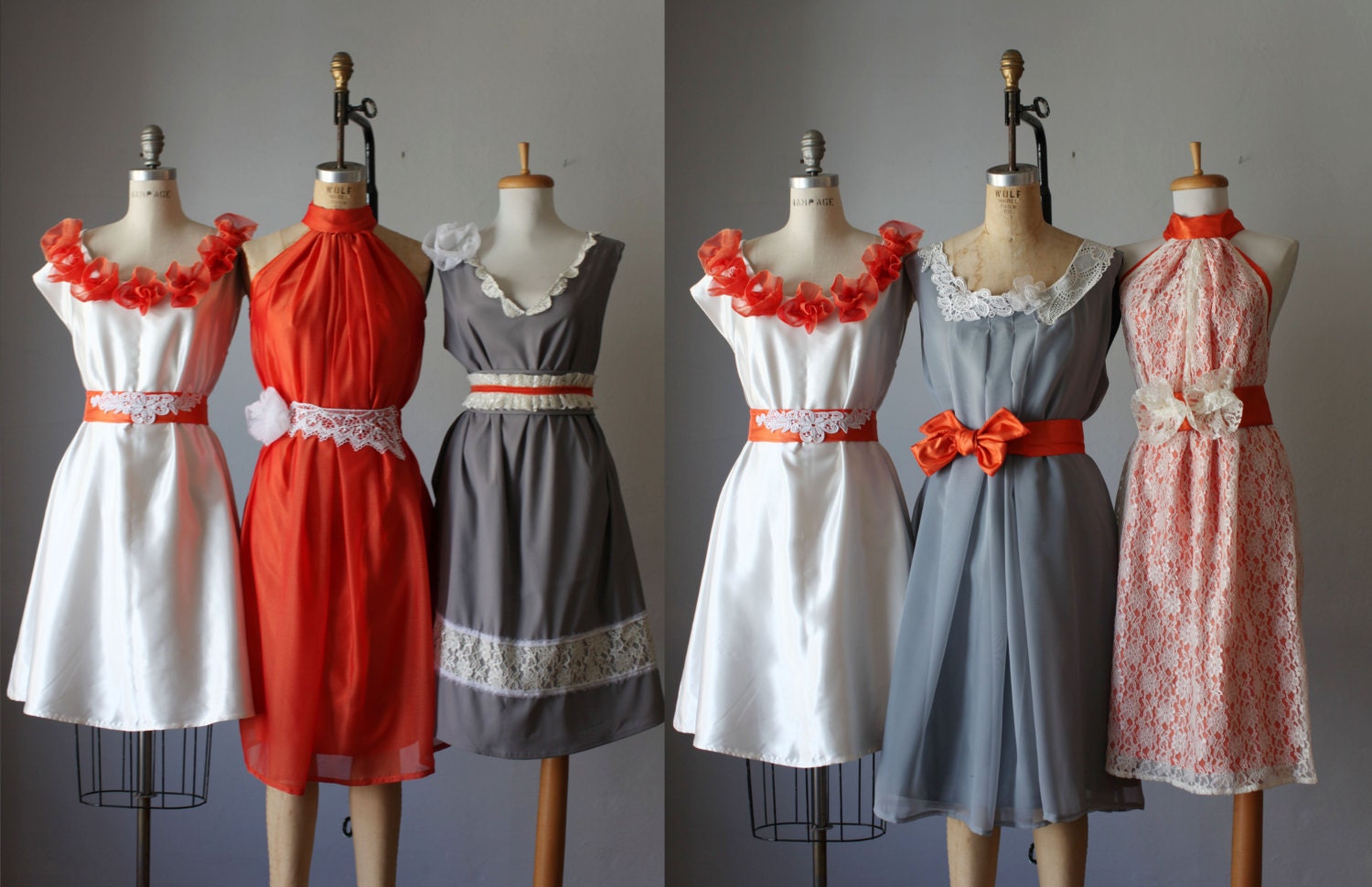 mismatched bridesmaids dresses / Romantic / lace / orange/ gray / Fairy / Dreamy / Bridesmaid / Party / wedding / Bride - AtelierSignature mismatched bridesmaids dresses / Romantic / lace / orange/ gray / Fairy / Dreamy / Bridesmaid / Party / wedding / Bride - AtelierSignature