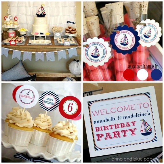 Custom Nautical Birthday - PRINTABLE DIY Party Collection - also available in red, white and blue Il_570xn