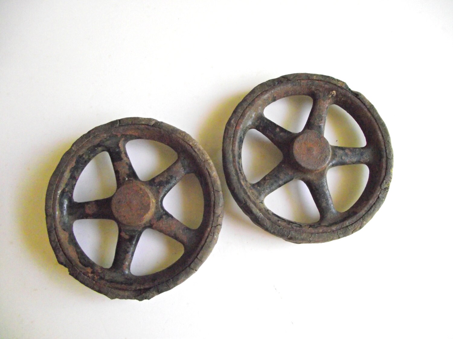 Antique Toy Wheels / Cast Iron and Rubber / Industrial by gazaboo