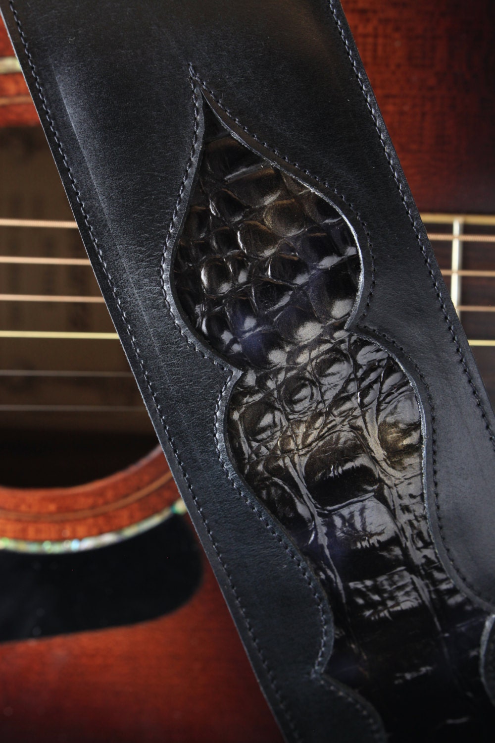Guitar Strap Black Faux Gator Leather Guitar by EthosCustomBrands