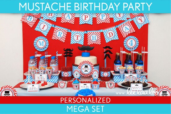 Mustache Bash Mustache Party Little Man Birthday Party Package Collection Set Mega Personalized Printable // Mustache - B34Pz2 Il_570xn