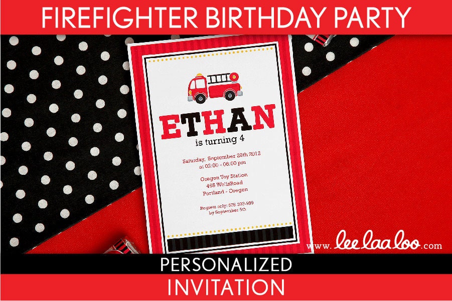 Firefighter Birthday Party Invitation Personalized Printable // Firefighter - B24Pa3 Il_570xn