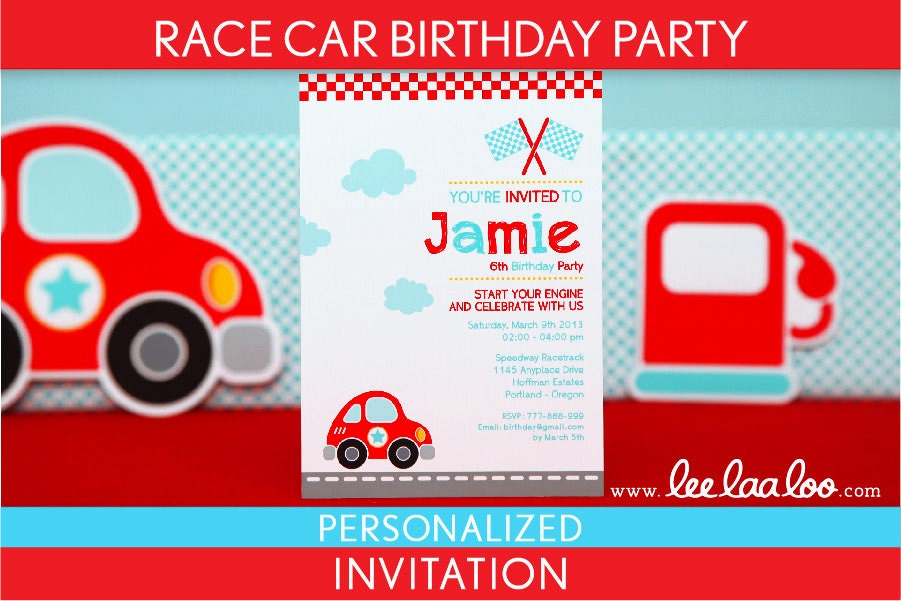 Race Car Birthday Party Invitation Personalized Printable // Cute Race Car - B36Pa1 Il_570xn