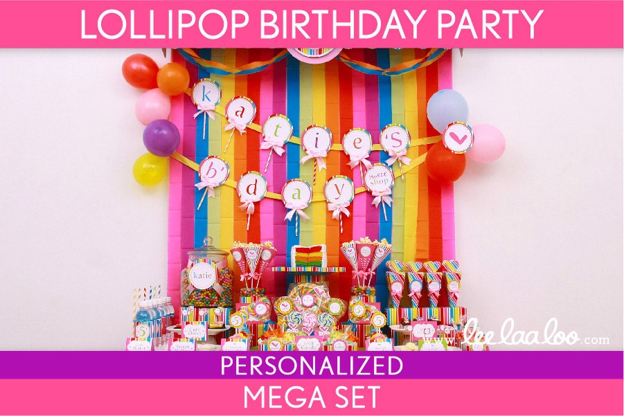 Lollipop Birthday Party Package Collection Set Mega Personalized Printable // Lollipop - B16Pz2 Il_570xn