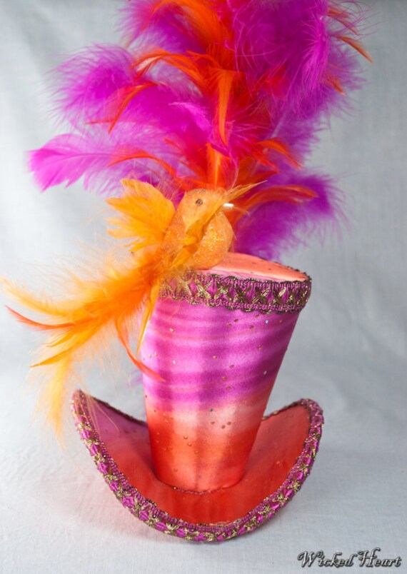 Hot Pink and Orange Satin Mini Top Hat