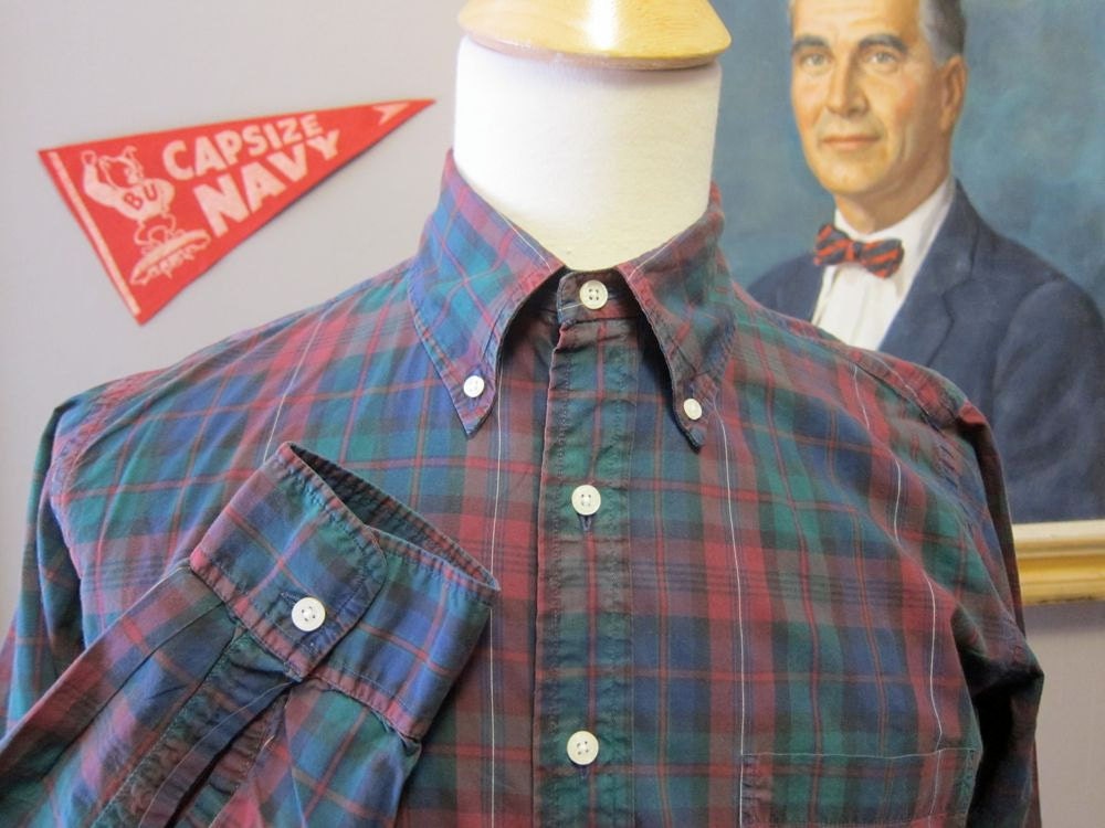 Brooks Brothers Red Green Tartan Broadcloth Shirt M 15.5 Button Down Ivy League