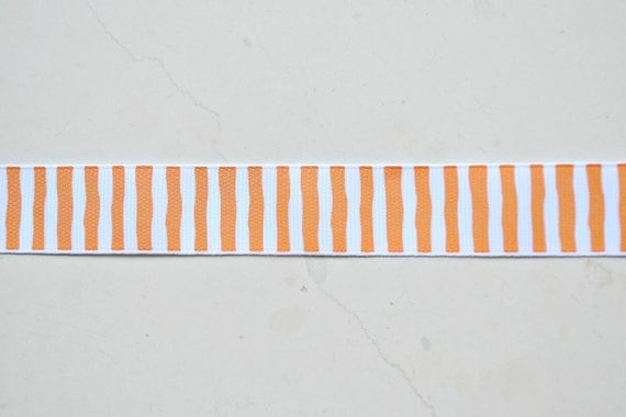 Sunny orange and white wonky stripes on 7/8" grosgrain ribbon- spring/easter Il_570xn