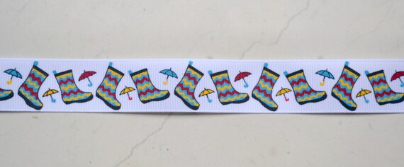 Vintage Chevron rain boots on white 7/8" grosgrain ribbon Il_570xn