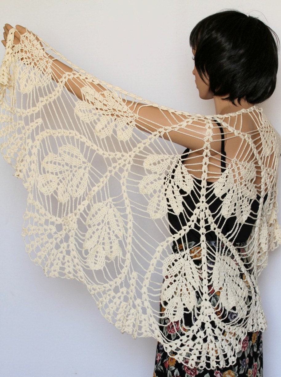 Off white Wraps Shawl, Crocheted Scarf , hand knitted shawl women, lace knit shawl, Clothing Accessories - ettygeller