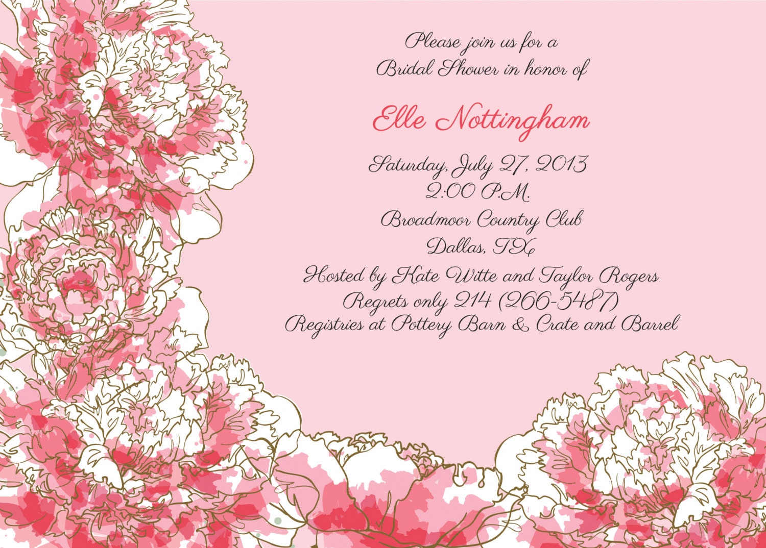 Pink Peony Floral - Bridal Shower, Bachelorette Party, Rehearsal Dinner, Birthday Party Invitation Il_570xn
