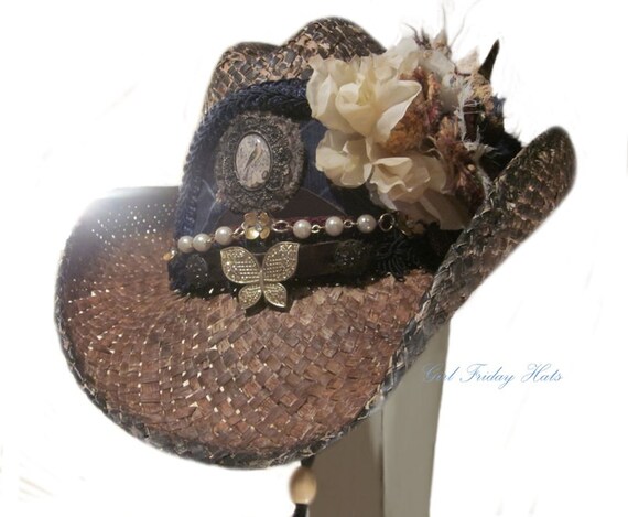 Romantic Gypsy Cowgirl Hat. Flowers and by GirlFridayHats on Etsy